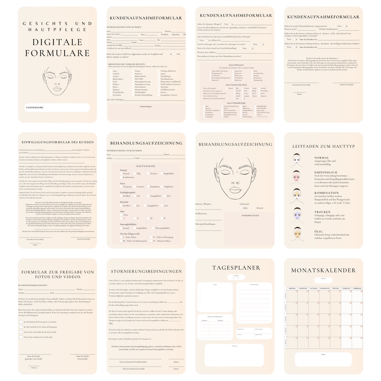Gesichts- & Hautpflege Digitales Formularpaket