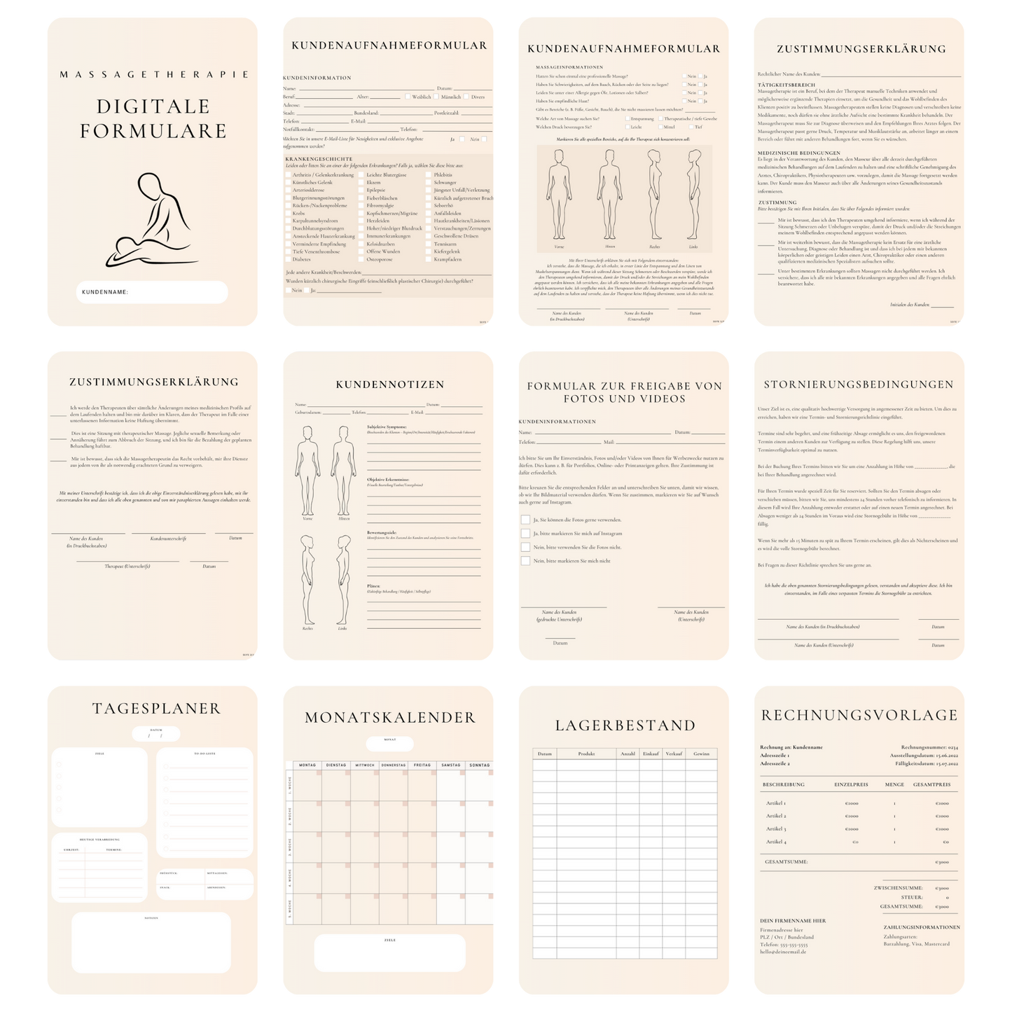 Massage-Therapie Digitales Formularpaket