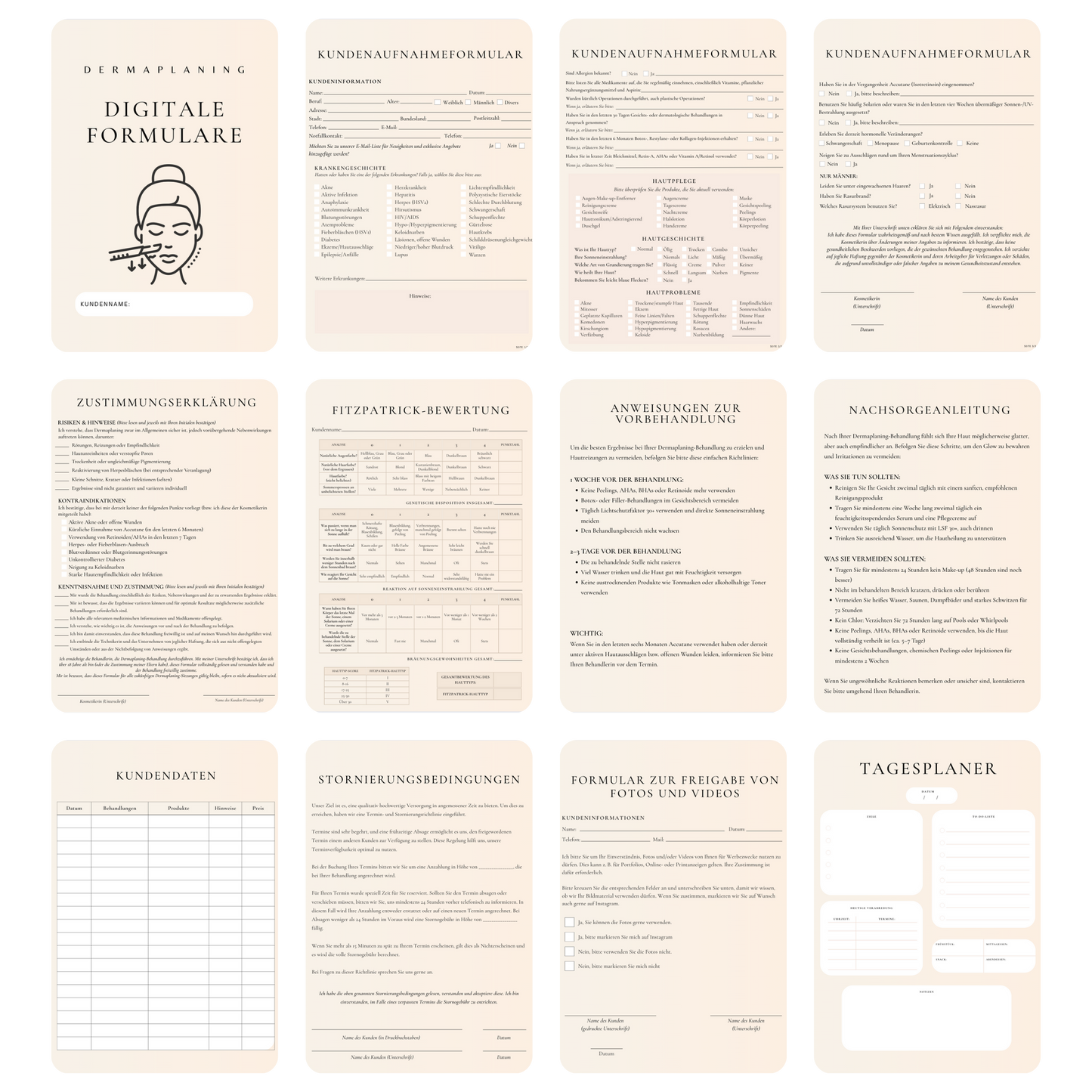 Dermaplaning Digitales Formularpaket