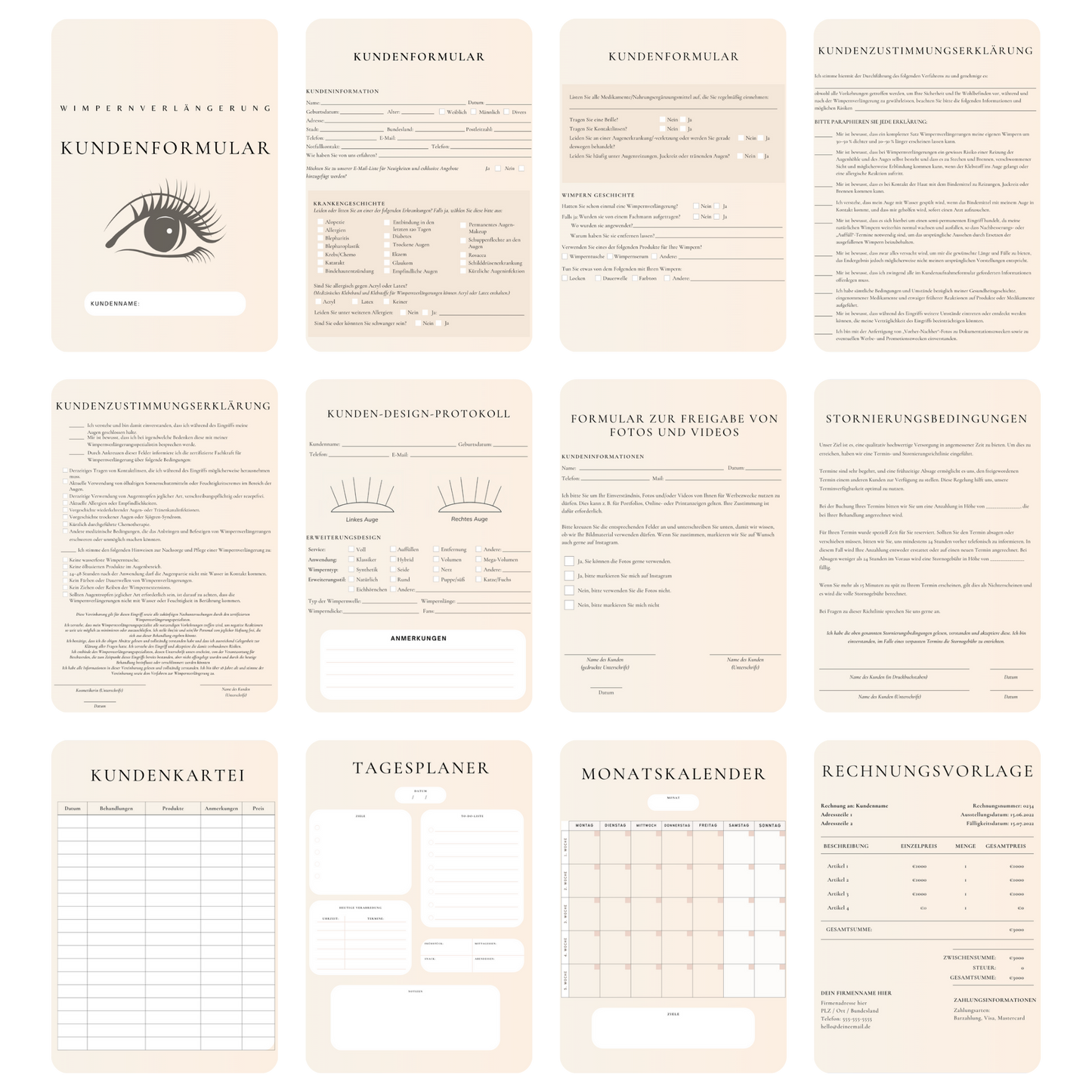 Wimpernverlängerung Digitales Formularpaket