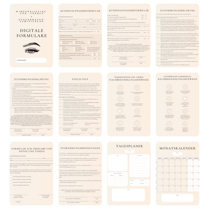 Wimpernlifting und -färben & Augenbrauenlaminierung Digitales Formularpaket