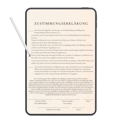 Wimpernlifting und -färben & Augenbrauenlaminierung Digitales Formularpaket