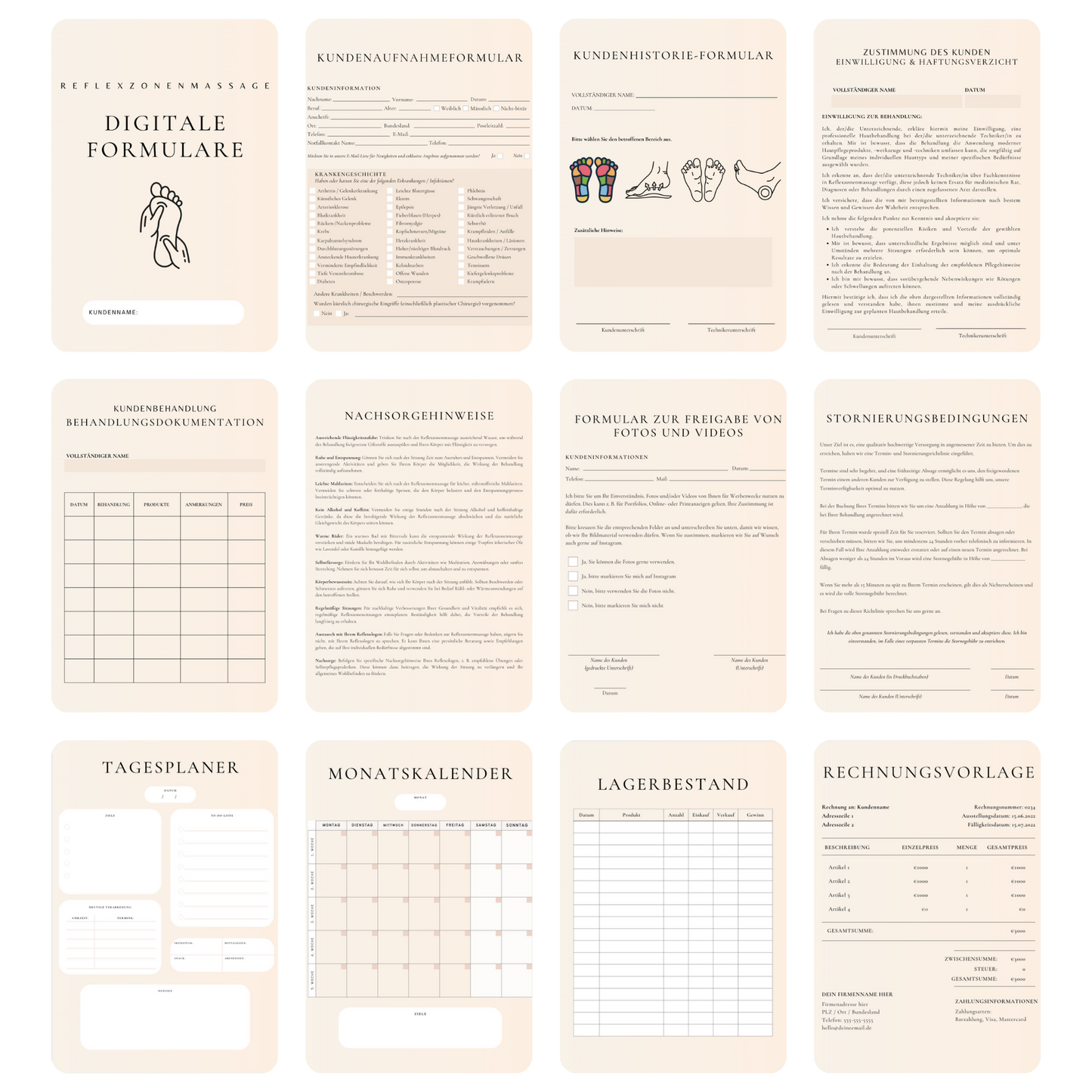 Reflexzonenmassage Digitales Formularpaket