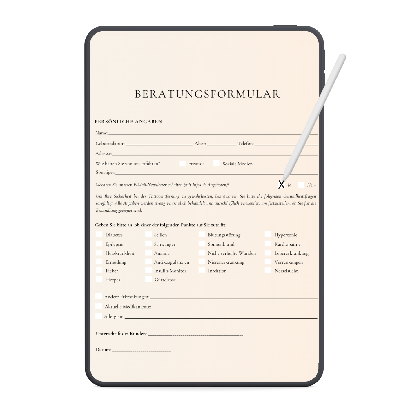 Tattooentfernung Digitales Formularpaket