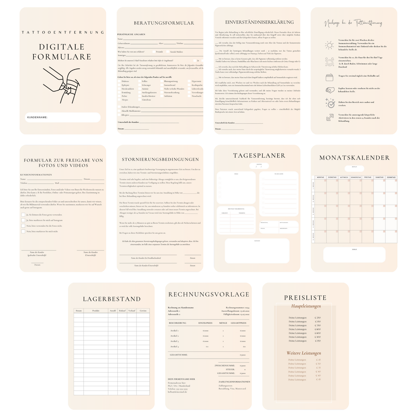Tattooentfernung Digitales Formularpaket